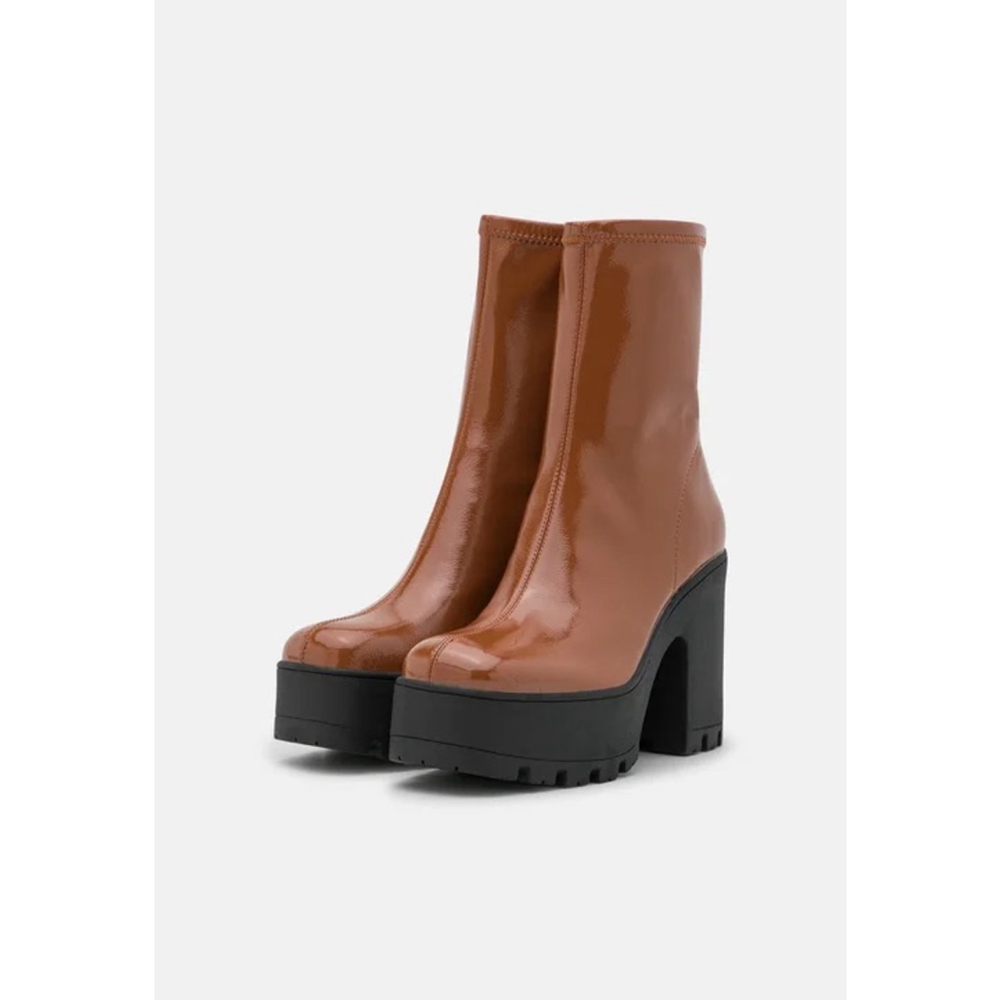 Call It Spring Brown Patent Platform Ankle Boots Size 11 – Chunky Lug Sole Vegan